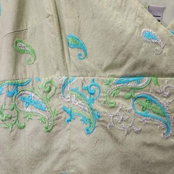 Laundry by Shelli Segal Silk Babydoll Dress 12 Embroidery Paisley Mint Vintage - Picture 4 of 16